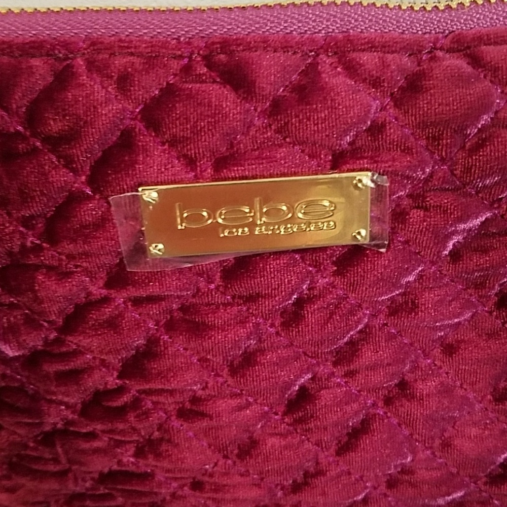 NEW bebe Magenta Danielle Top Zip Velvet Wristlet - Picture 7 of 7